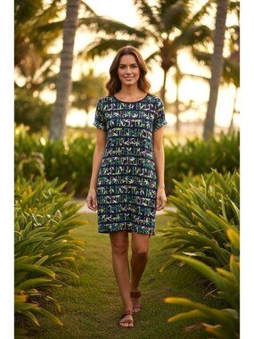 Tommy Bahama Palm Print T-Shirt Shift Dress XL Vacation Summer Cotton Tropical
